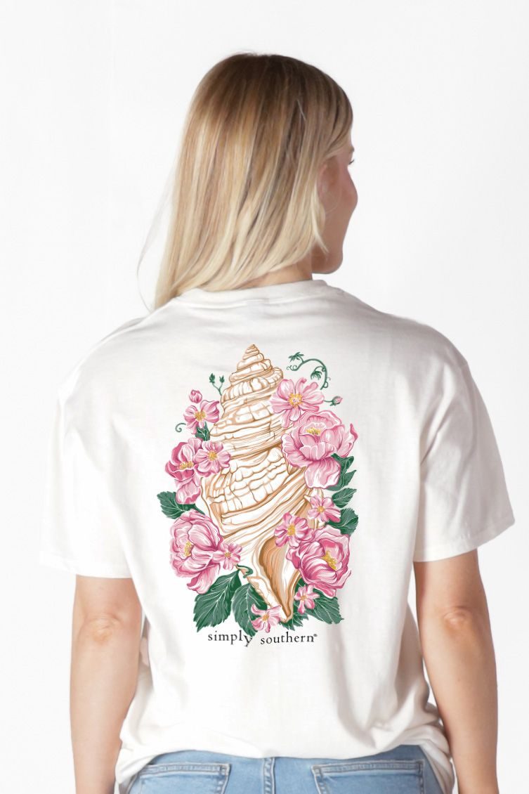 Simply Southern Conch Flowers Oyster T-Shirt - SimplyCuteTees