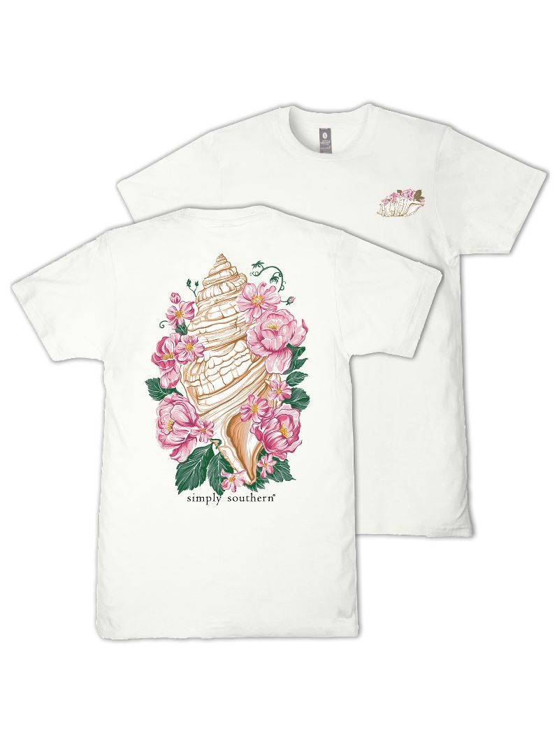 Simply Southern Conch Flowers Oyster T-Shirt - SimplyCuteTees