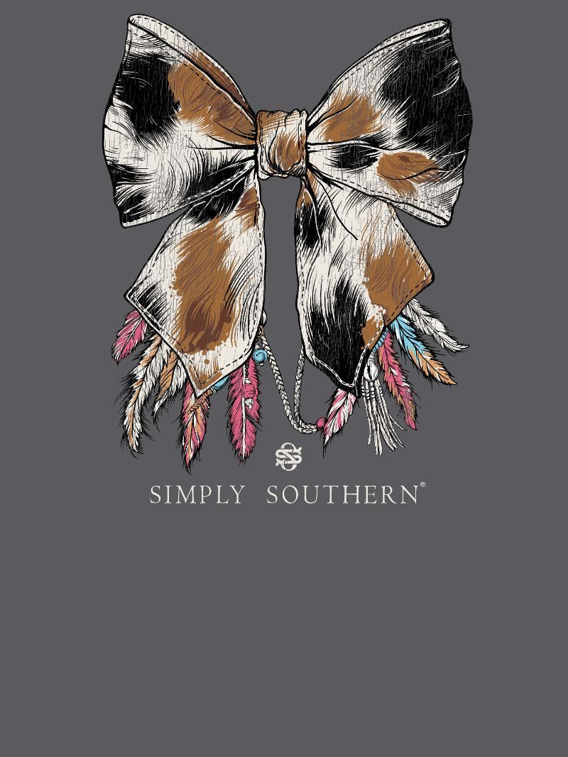 Simply Southern Cow Bow Washed Coal T-Shirt - SimplyCuteTees