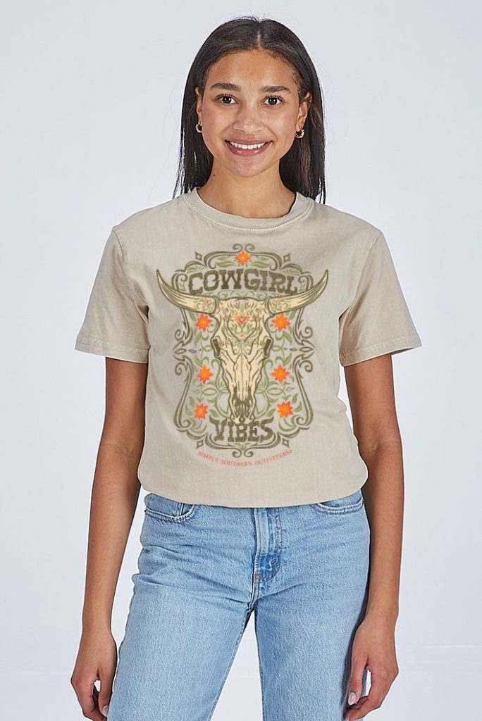 Simply Southern Cowgirl Vibes Washed Cream T-Shirt - SimplyCuteTees