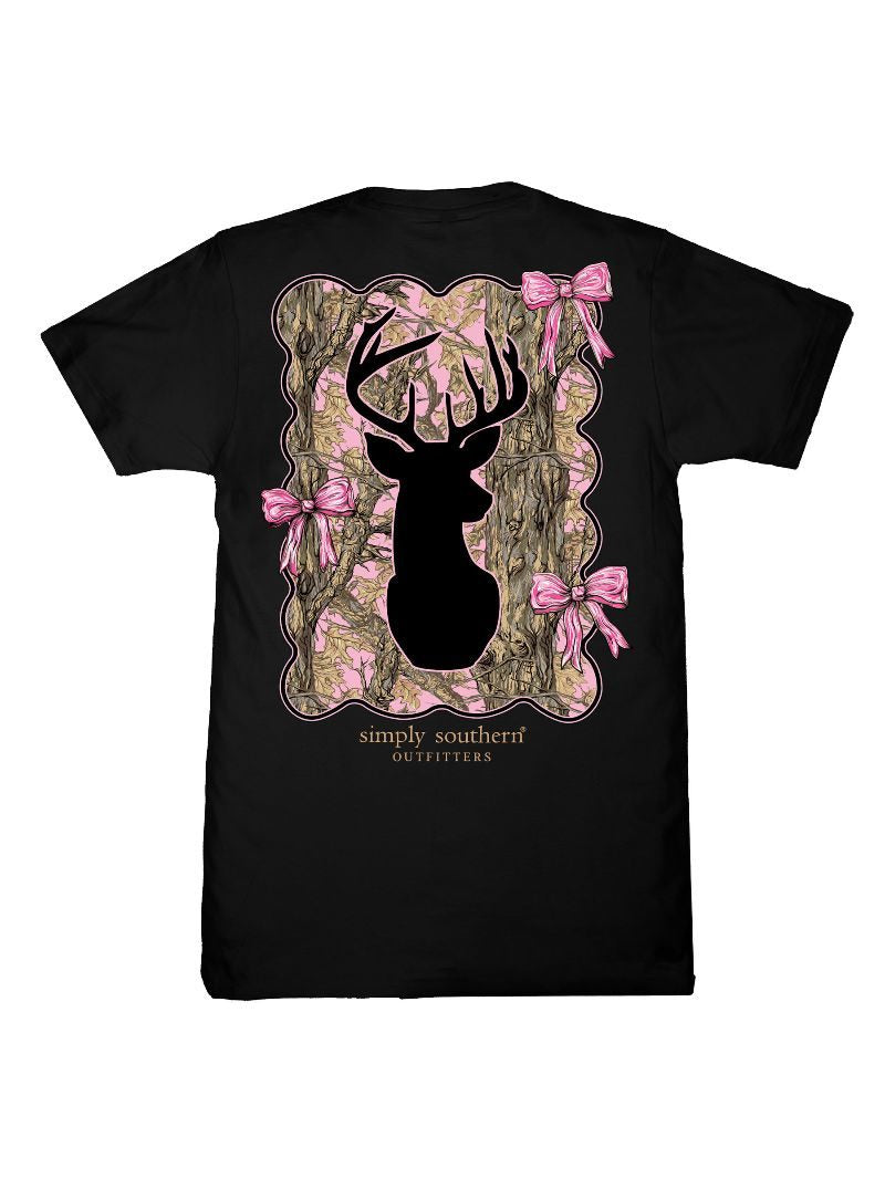 Simply Southern Camo Bow Deer Black T-Shirt - SimplyCuteTees