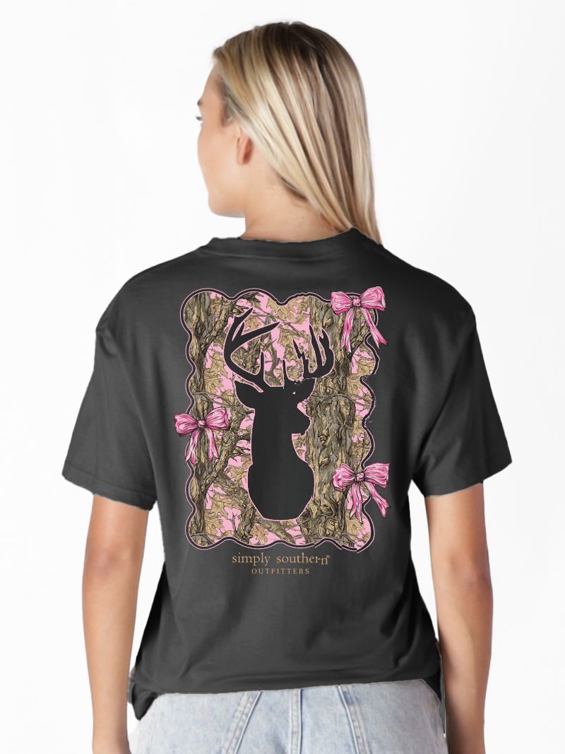 Simply Southern Camo Bow Deer Black T-Shirt - SimplyCuteTees