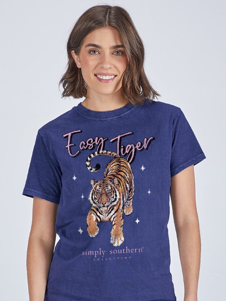 Simply Southern Easy Tiger Washed Navy T-Shirt - SimplyCuteTees
