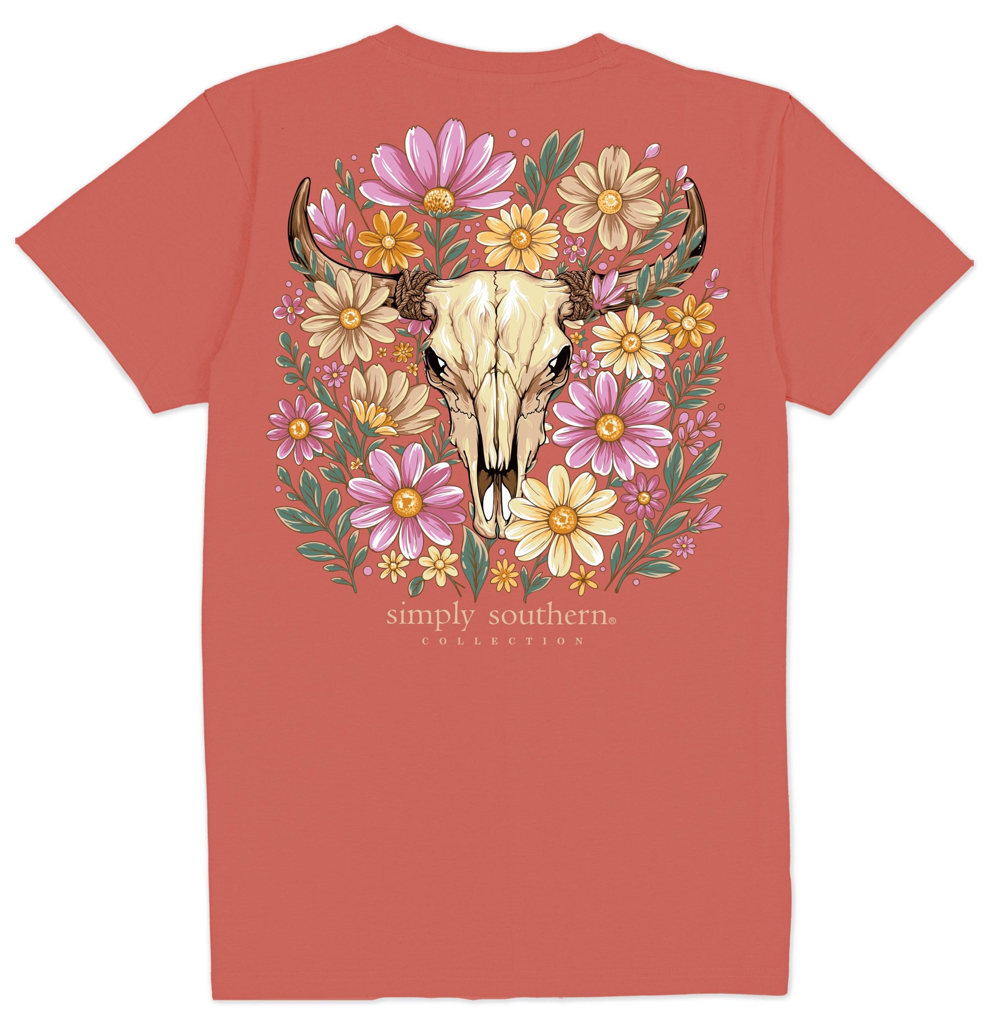 Simply Southern Floral Cow Skull Rust T-Shirt