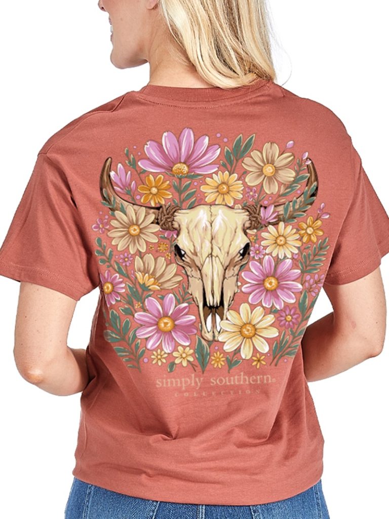 Simply Southern Floral Cow Skull Rust T-Shirt