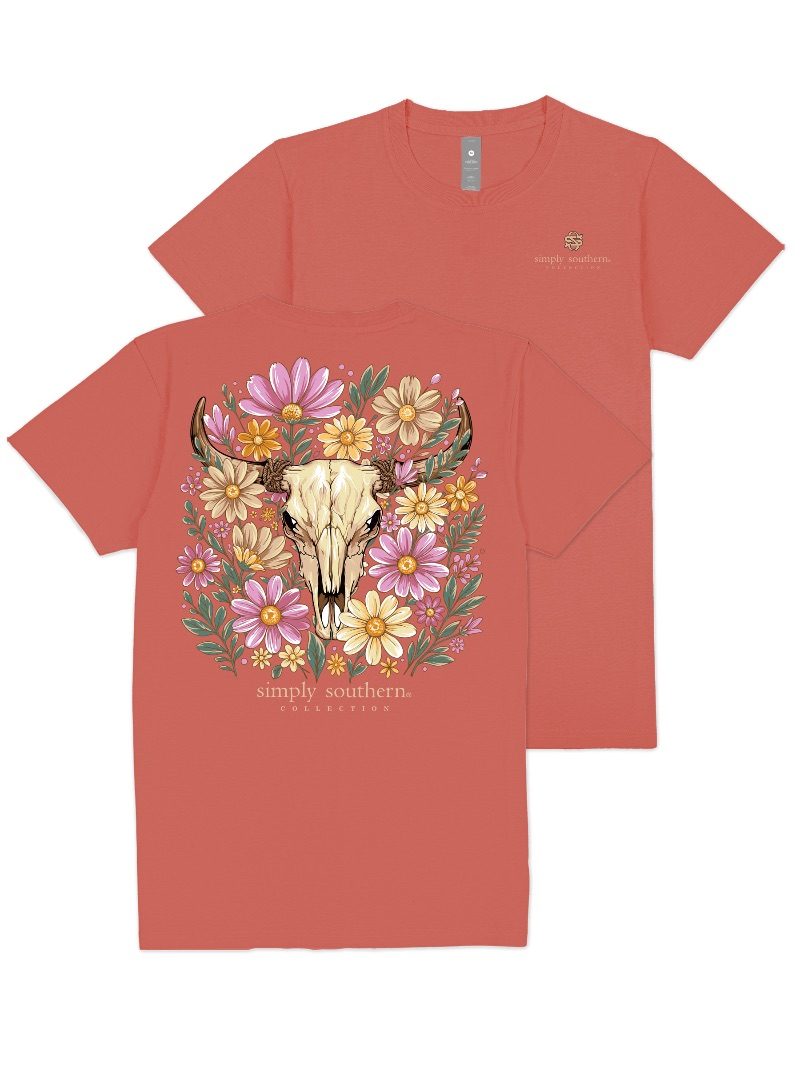 Simply Southern Floral Cow Skull Rust T-Shirt
