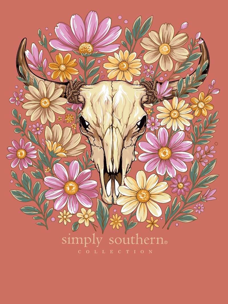 Simply Southern Floral Cow Skull Rust T-Shirt