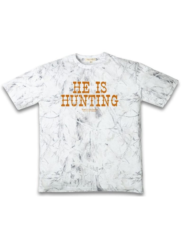 Simply Southern He Is Hunting Camo White T-Shirt
