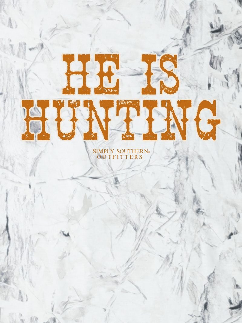 Simply Southern He Is Hunting Camo White T-Shirt