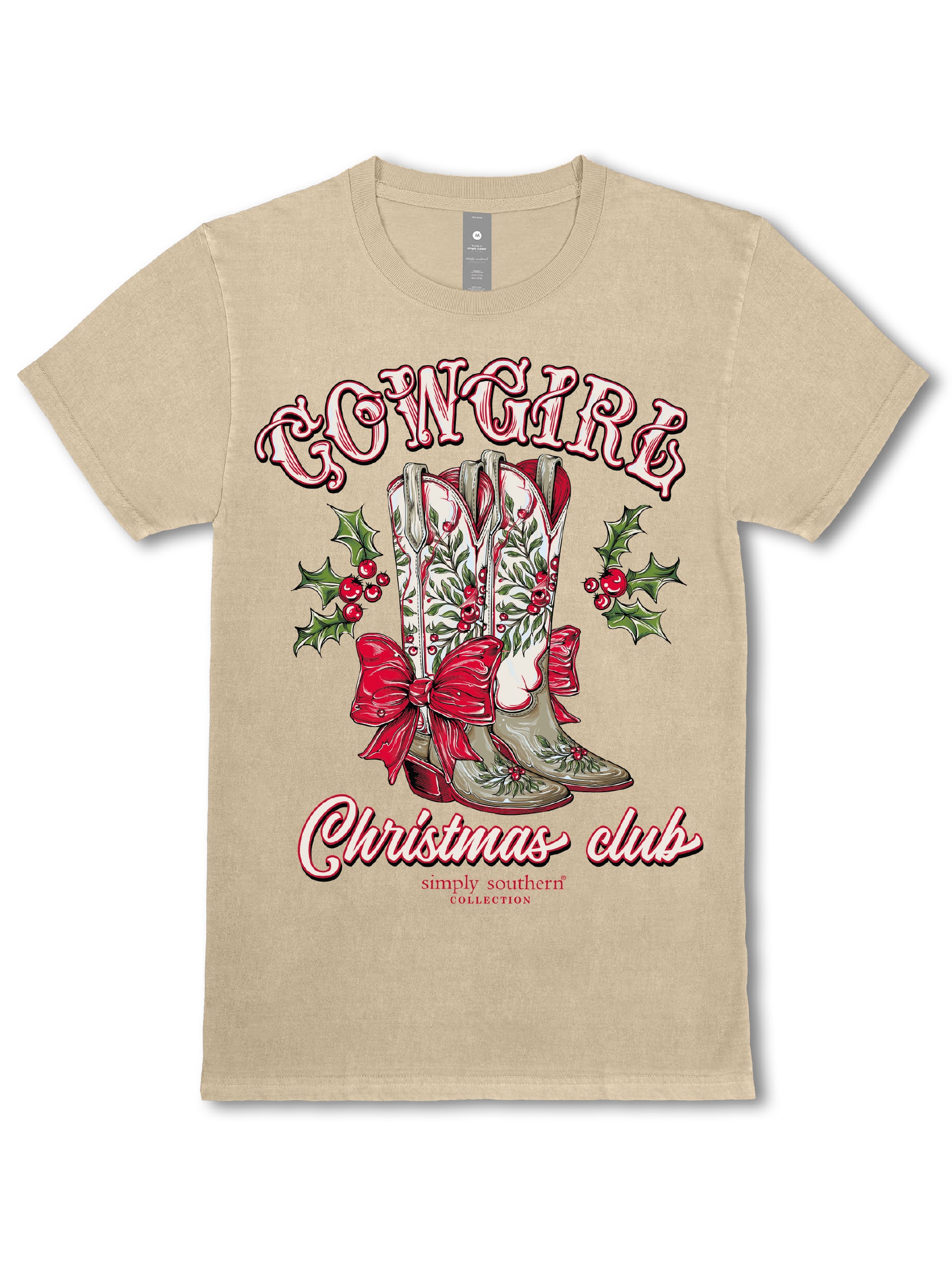 Simply Southern Christmas Boots Holiday Washed Cream T-Shirt