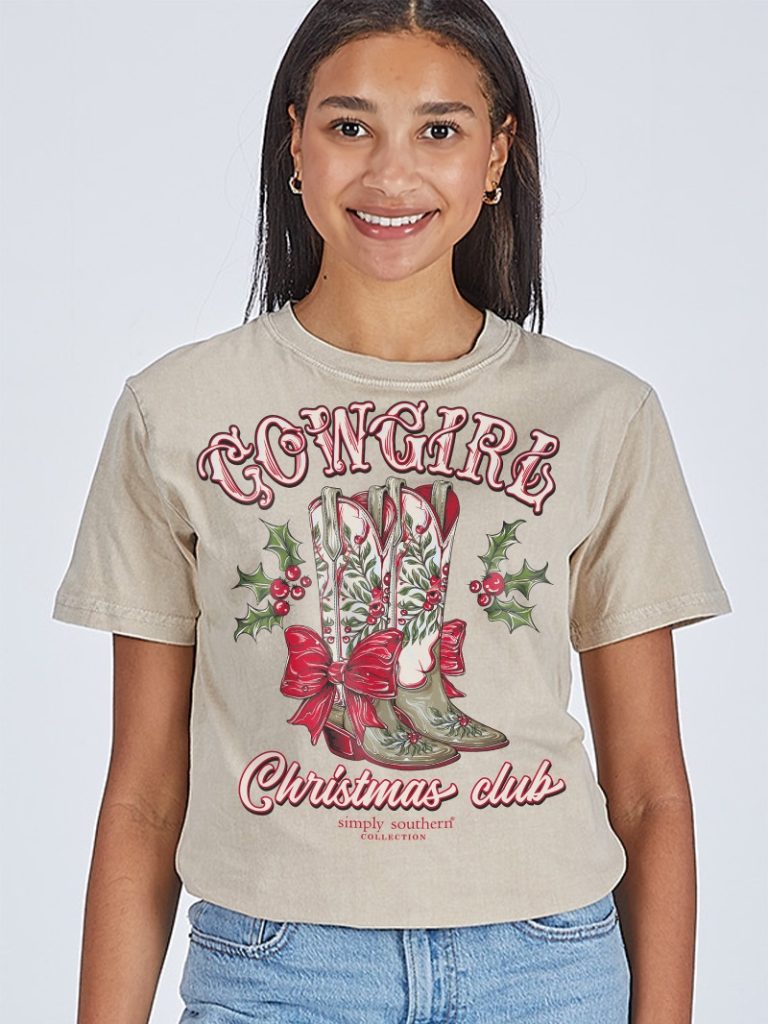 Simply Southern Christmas Boots Holiday Washed Cream T-Shirt