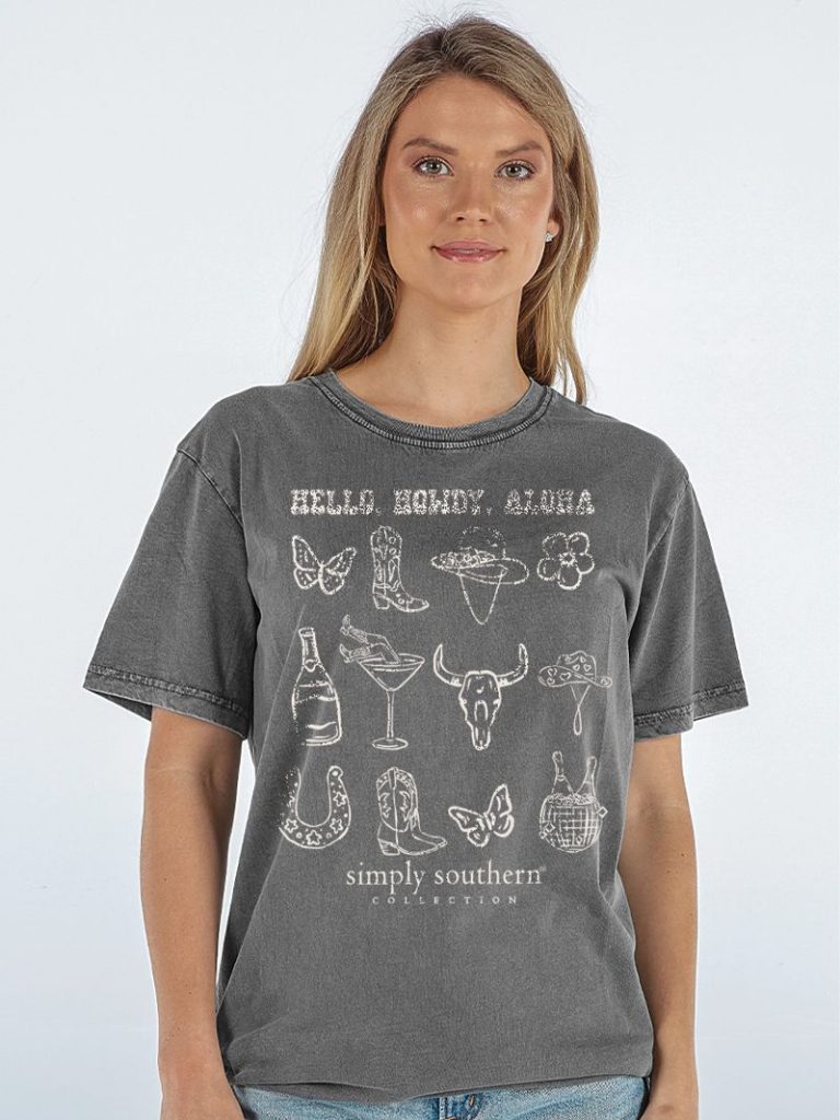 Simply Southern Howdy Washed Coal T-Shirt - SimplyCuteTees