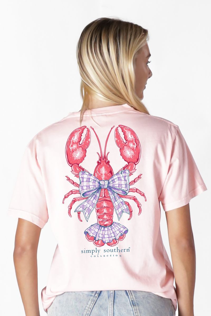 Simply Southern Lobster Bow Rosy T-Shirt - SimplyCuteTees