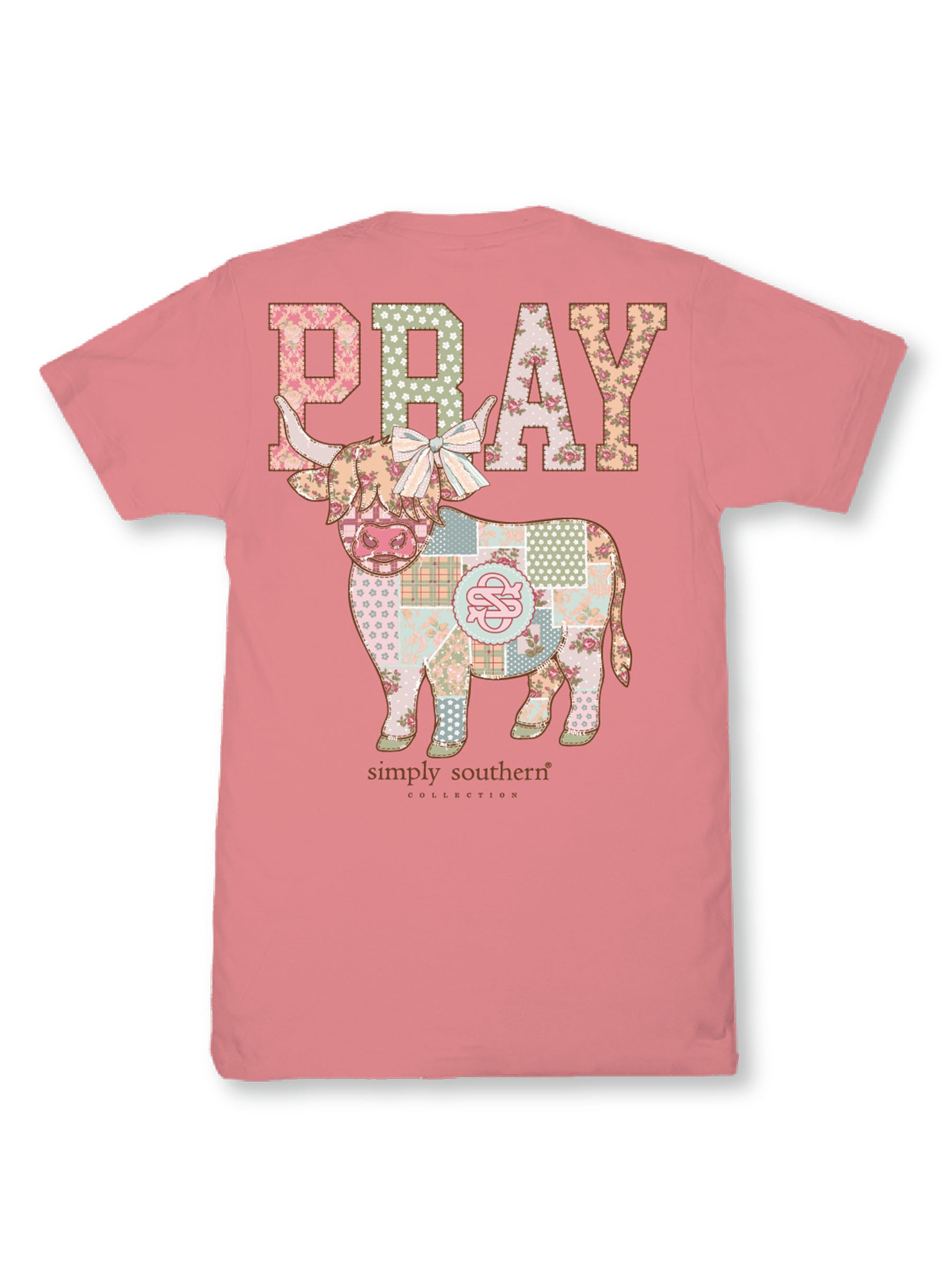 Simply Southern Pray Highland Cow Tearose T-Shirt