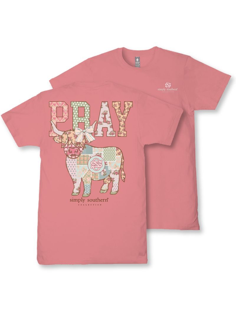 Simply Southern Pray Highland Cow Tearose T-Shirt
