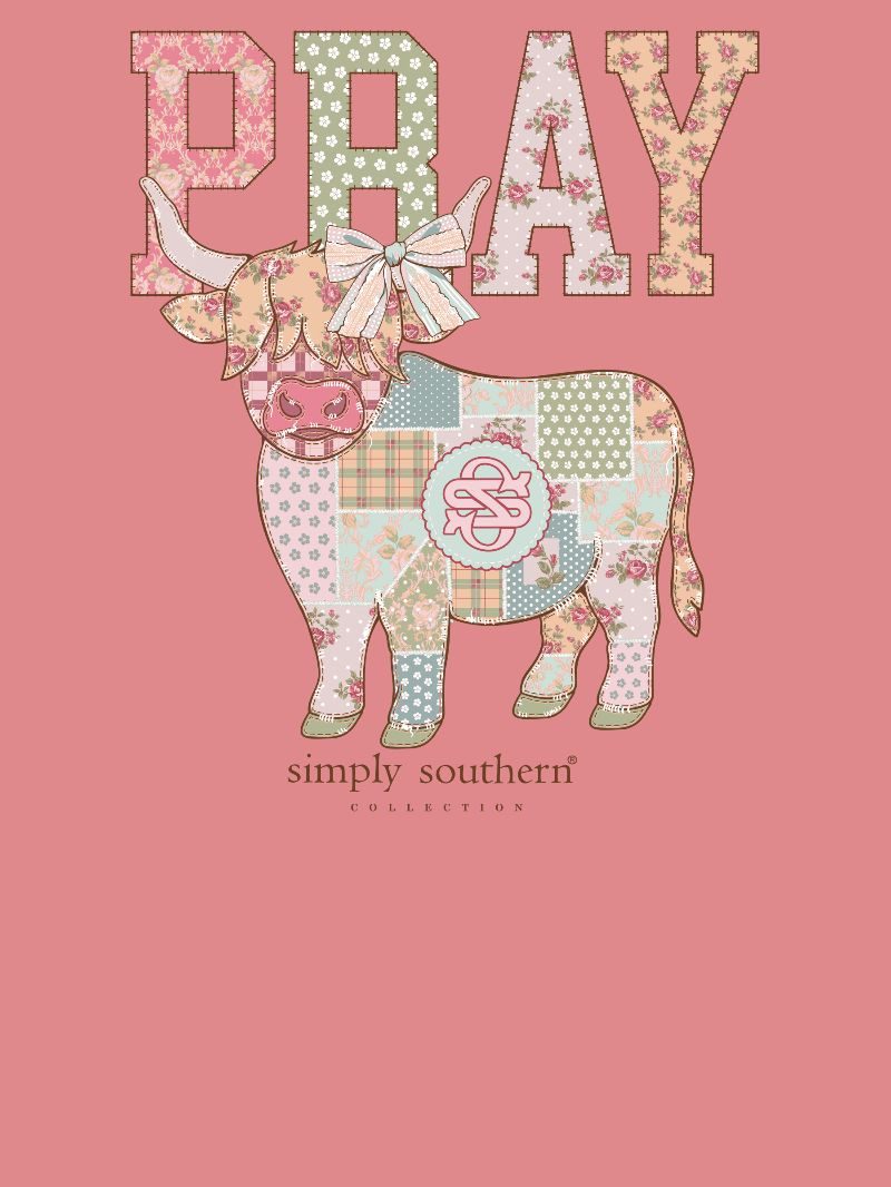 Simply Southern Pray Highland Cow Tearose T-Shirt