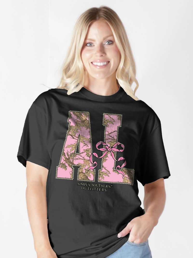 Simply Southern Alabama Camo Bow Black T-Shirt