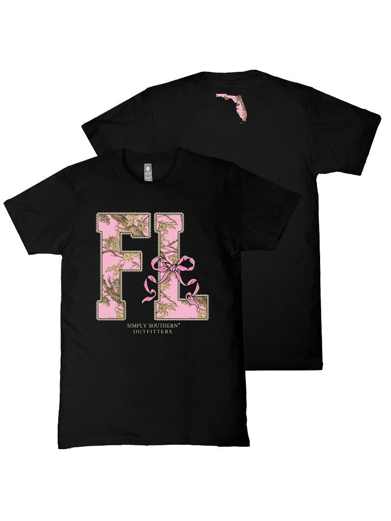 Simply Southern Florida Camo Bow Black T-Shirt - SimplyCuteTees