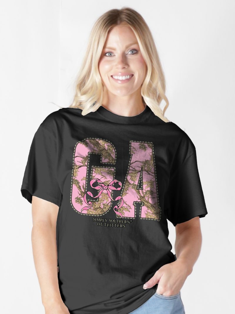 Simply Southern Georgia Camo Bow Black T-Shirt - SimplyCuteTees