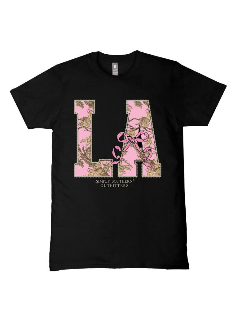 Simply Southern Louisiana Camo Bow Black T-Shirt - SimplyCuteTees