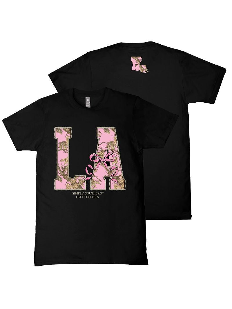 Simply Southern Louisiana Camo Bow Black T-Shirt - SimplyCuteTees