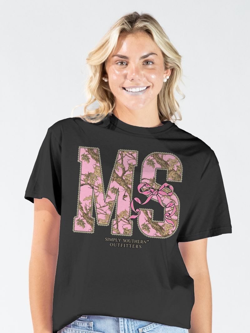 Simply Southern Mississippi Camo Bow Black T-Shirt - SimplyCuteTees