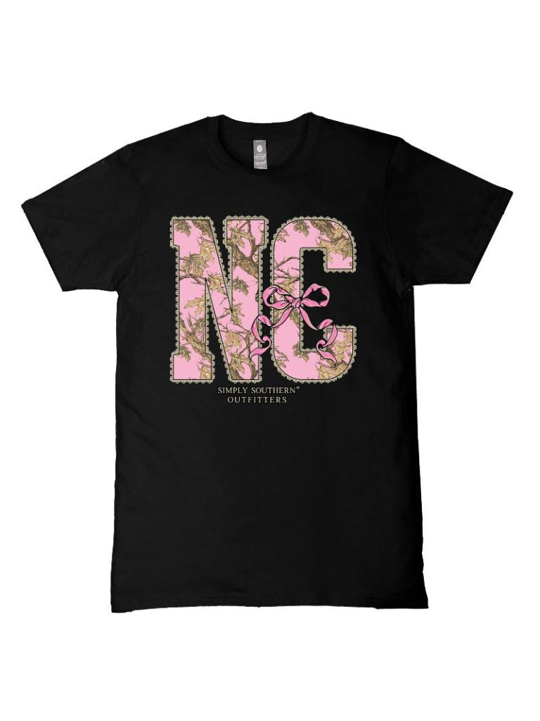 Simply Southern North Carolina Camo Bow Black T-Shirt - SimplyCuteTees
