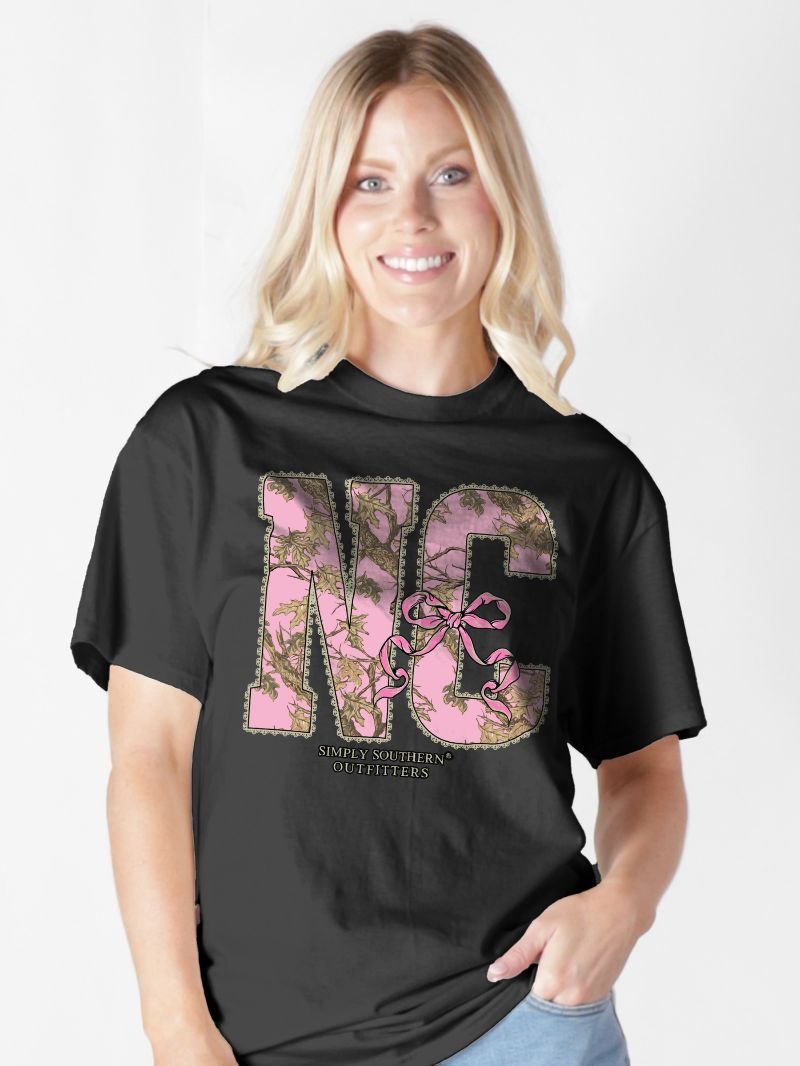 Simply Southern North Carolina Camo Bow Black T-Shirt - SimplyCuteTees