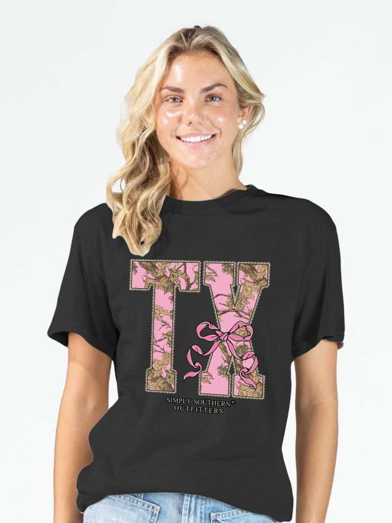 Simply Southern Texas Camo Bow Black T-Shirt - SimplyCuteTees