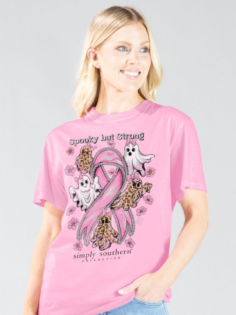 Simply Southern Spooky Strong Cancer Washed Pink T-Shirt