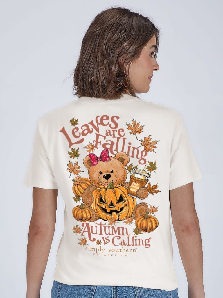 Simply Southern Teddy Leaves Falling Fall T-Shirt