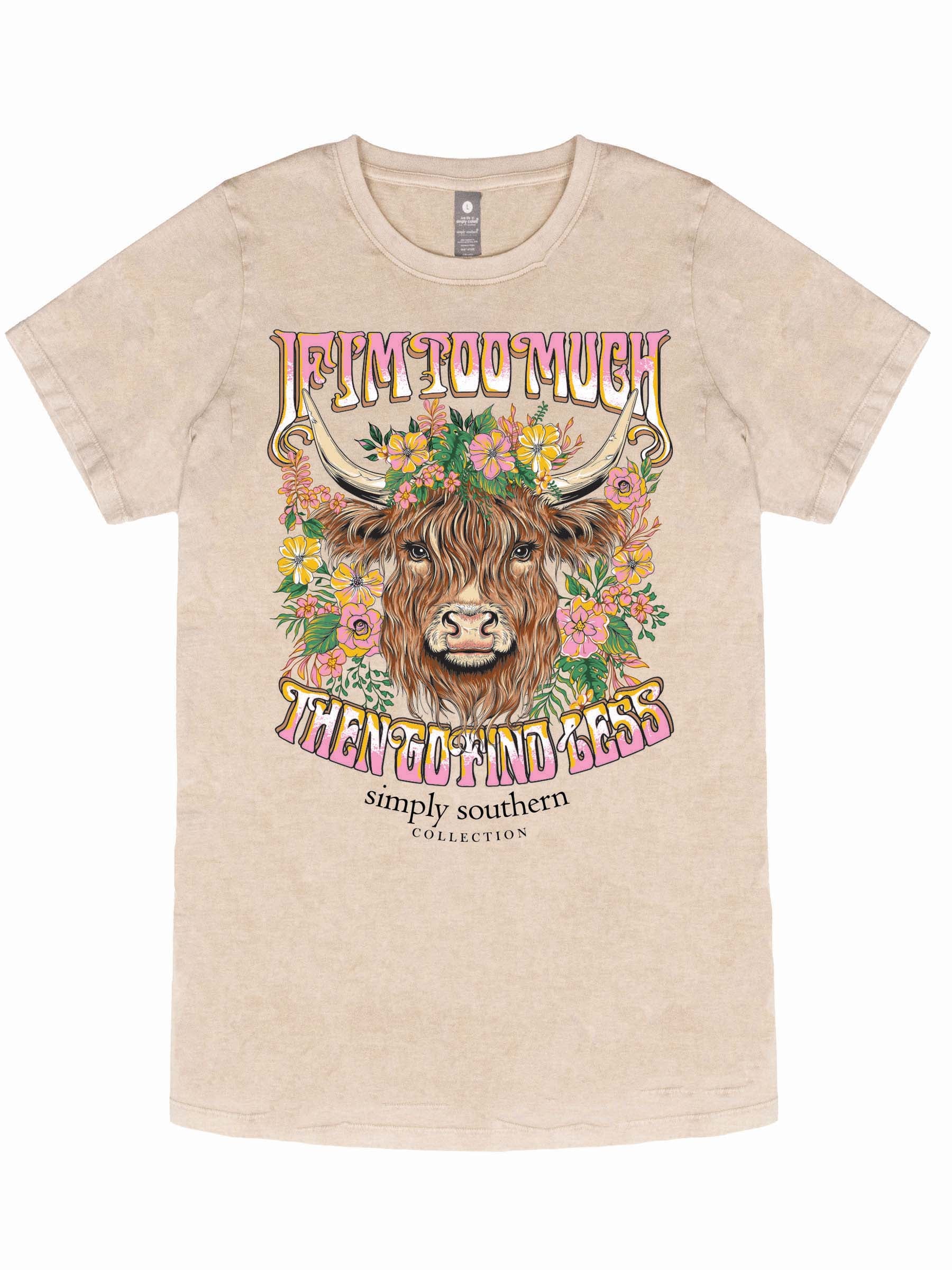 Simply Southern Too Much Cow Washed Cream T-Shirt - SimplyCuteTees