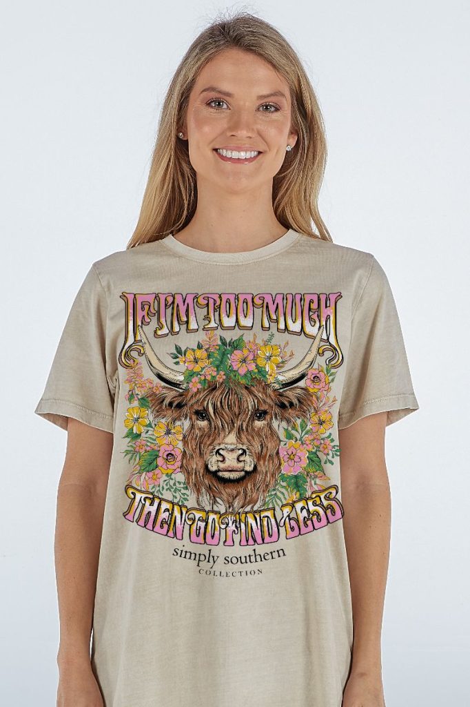 Simply Southern Too Much Cow Washed Cream T-Shirt - SimplyCuteTees