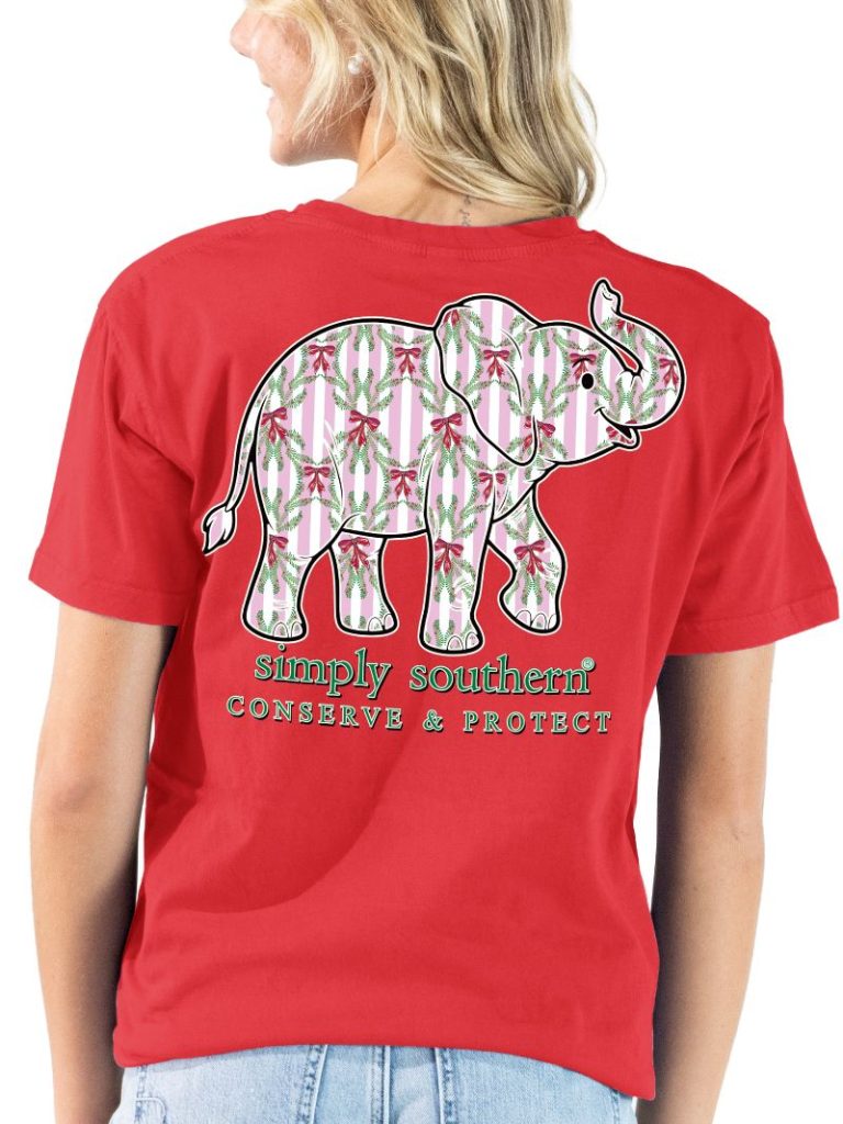 Simply Southern Elephant Tracker Xmas Red Holiday T-Shirt