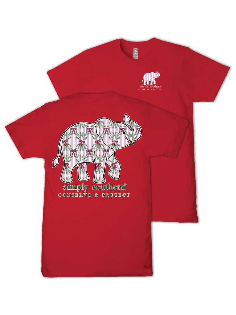 Simply Southern Elephant Tracker Xmas Red Holiday T-Shirt