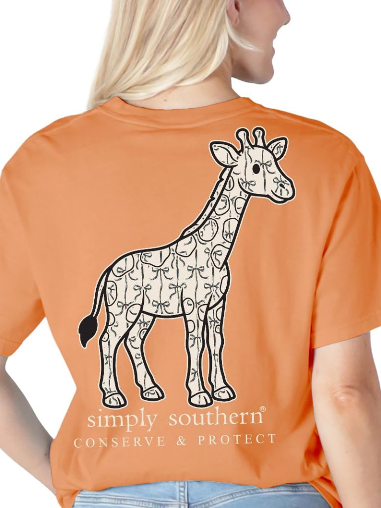 Simply Southern Giraffe Tracker Bow Papaya T-Shirt
