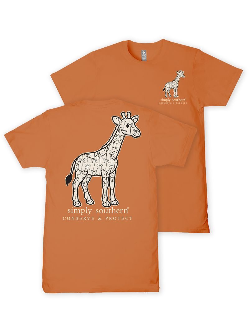 Simply Southern Giraffe Tracker Bow Papaya T-Shirt