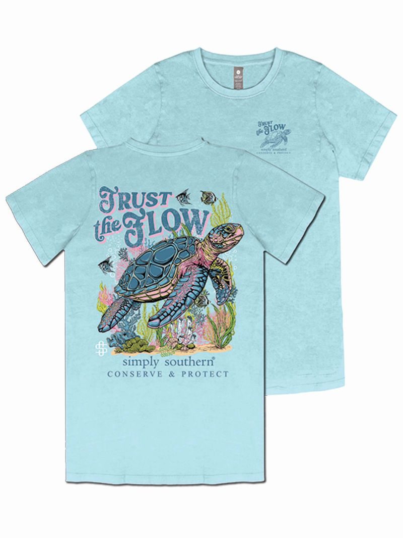 Simply Southern Turtle Tracker Trust Washed Aqua T-Shirt - SimplyCuteTees