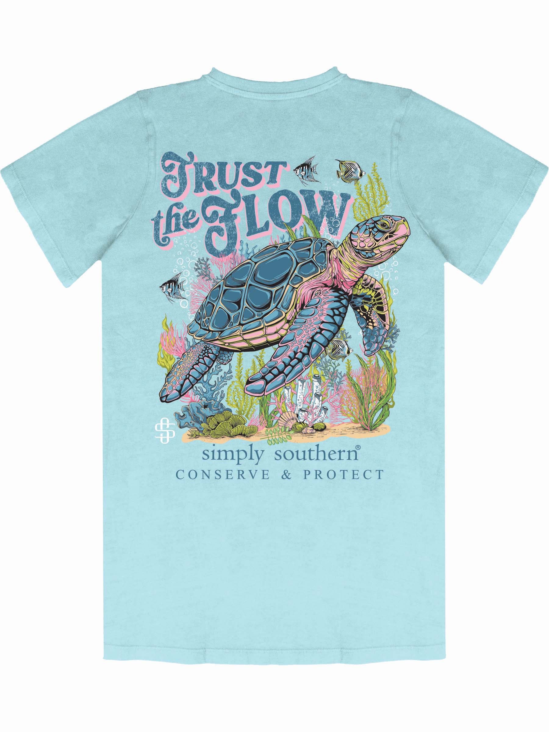 Simply Southern Turtle Tracker Trust Washed Aqua T-Shirt - SimplyCuteTees