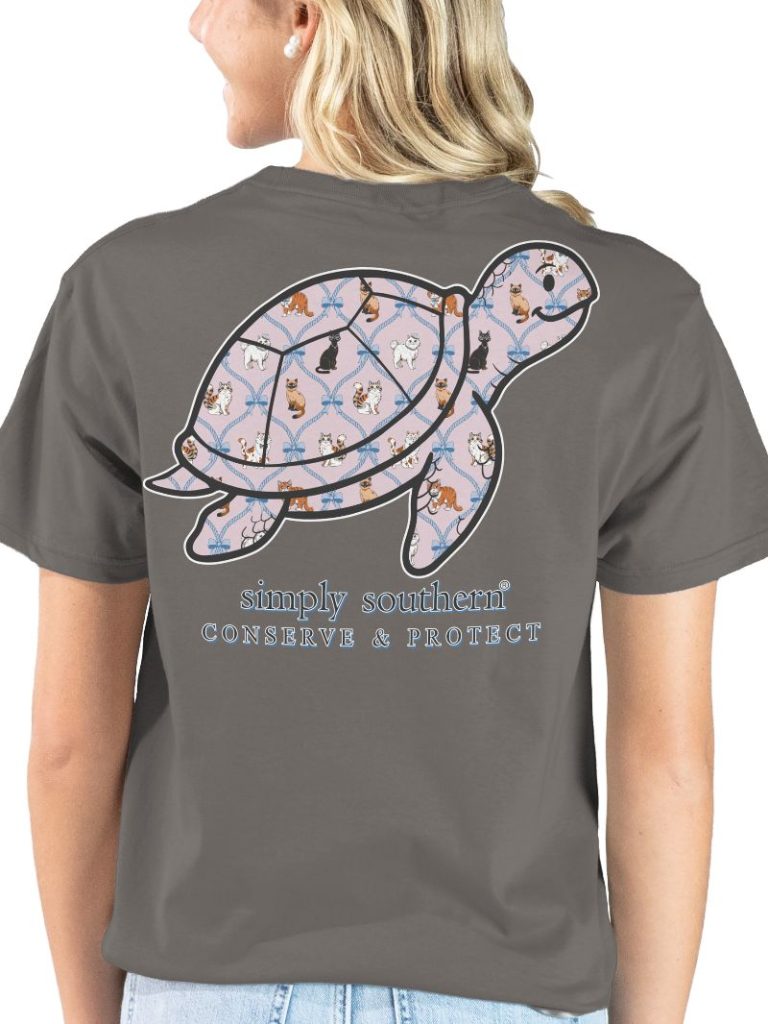Simply Southern Turtle Tracker Cat Pattern Thunder T-Shirt