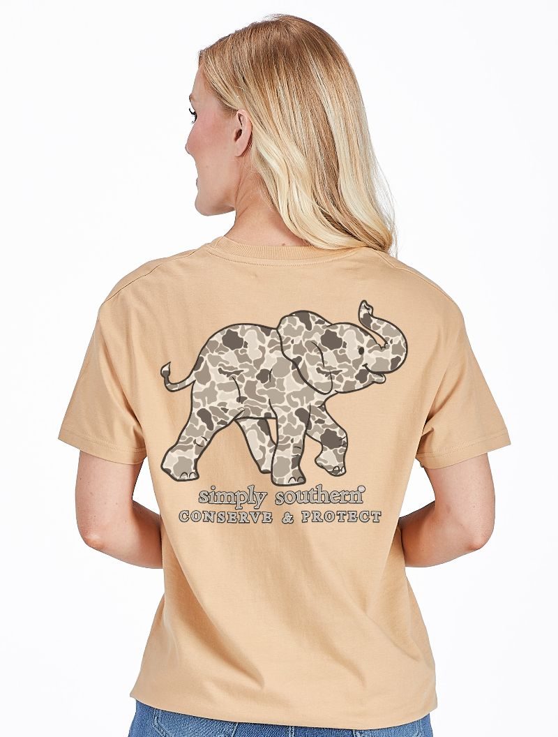 Simply Southern Elephant Tracker Camo Bisque T-Shirt