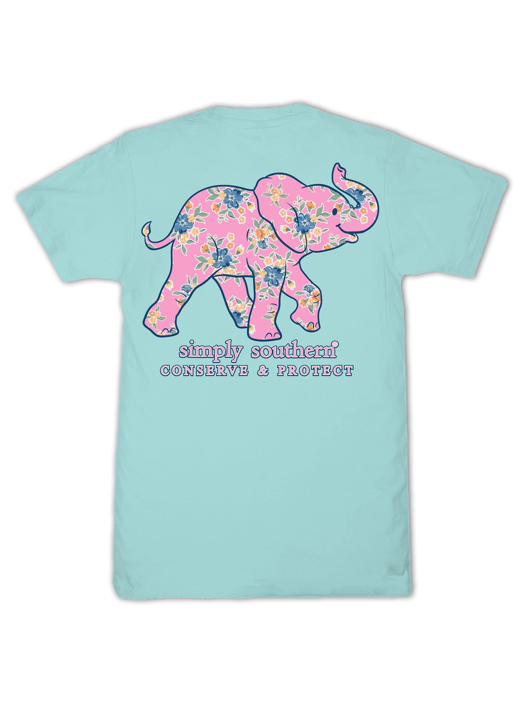 Simply Southern Elephant Tracker Floral Aqua T-Shirt - SimplyCuteTees
