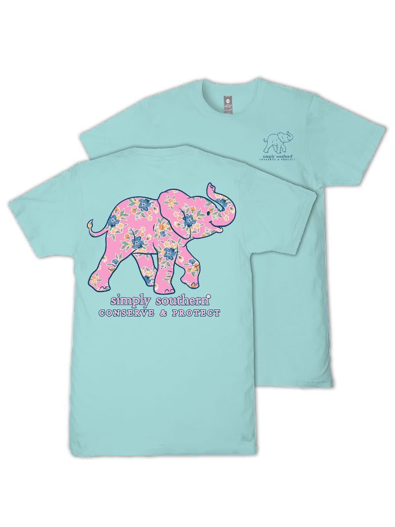Simply Southern Elephant Tracker Floral Aqua T-Shirt - SimplyCuteTees
