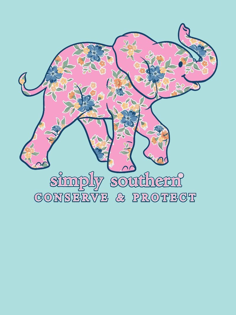 Simply Southern Elephant Tracker Floral Aqua T-Shirt - SimplyCuteTees