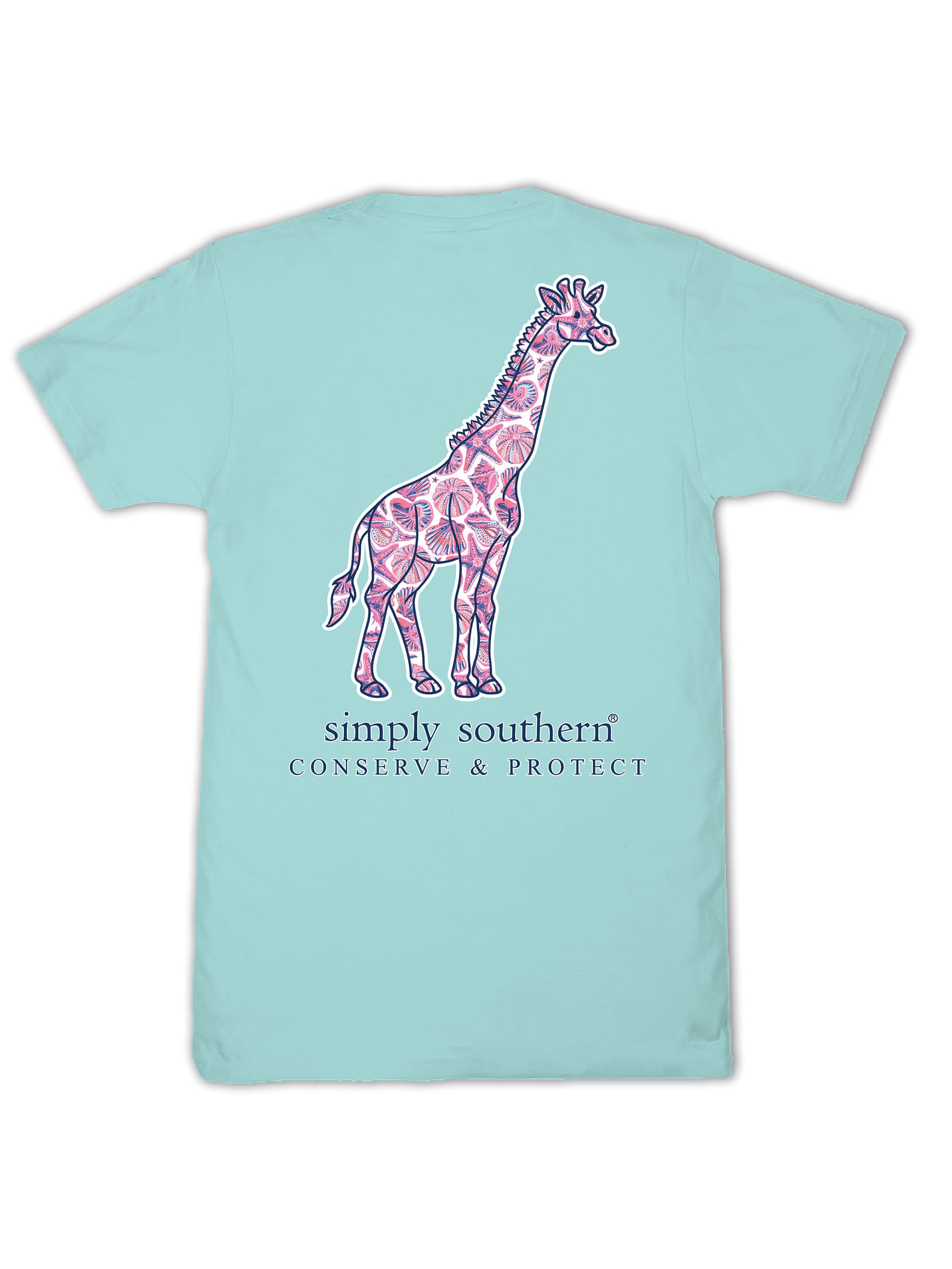 Simply Southern Giraffe Tracker Shell Aqua T-Shirt - SimplyCuteTees