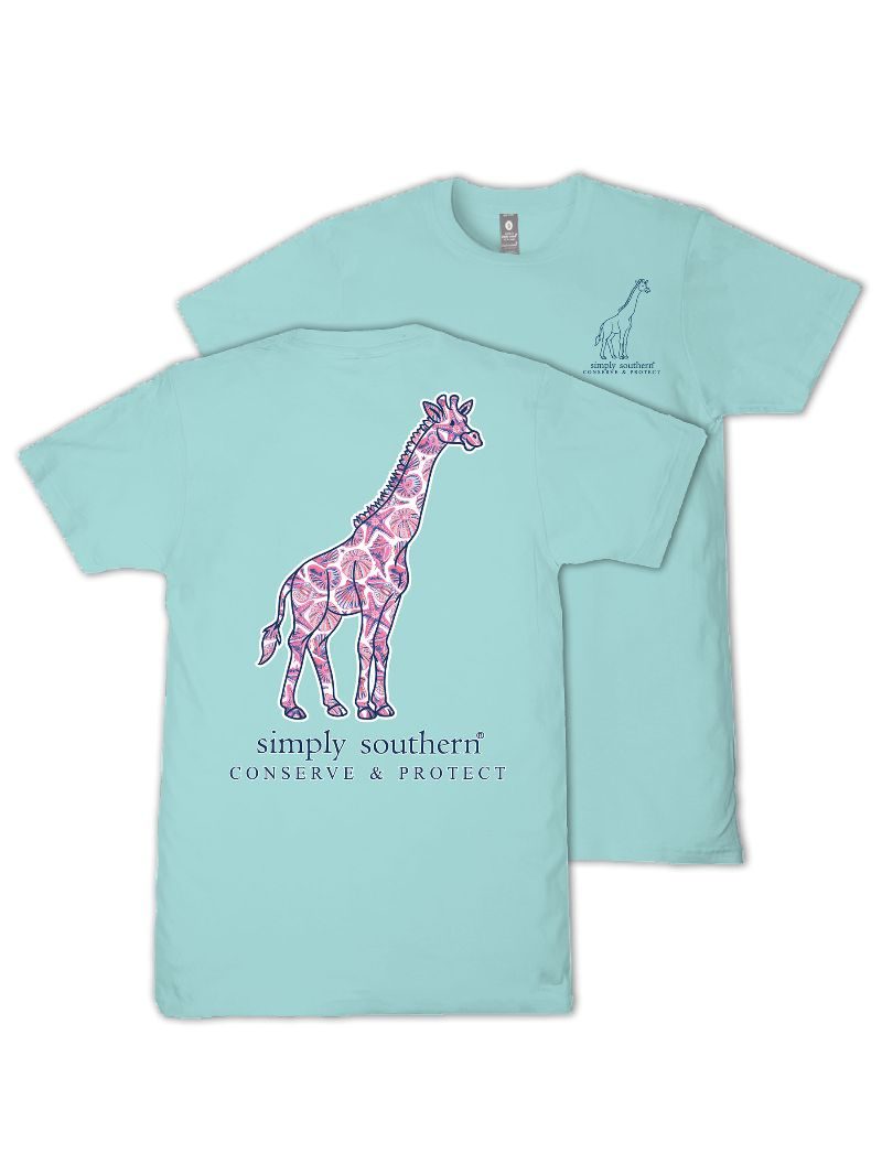 Simply Southern Giraffe Tracker Shell Aqua T-Shirt - SimplyCuteTees