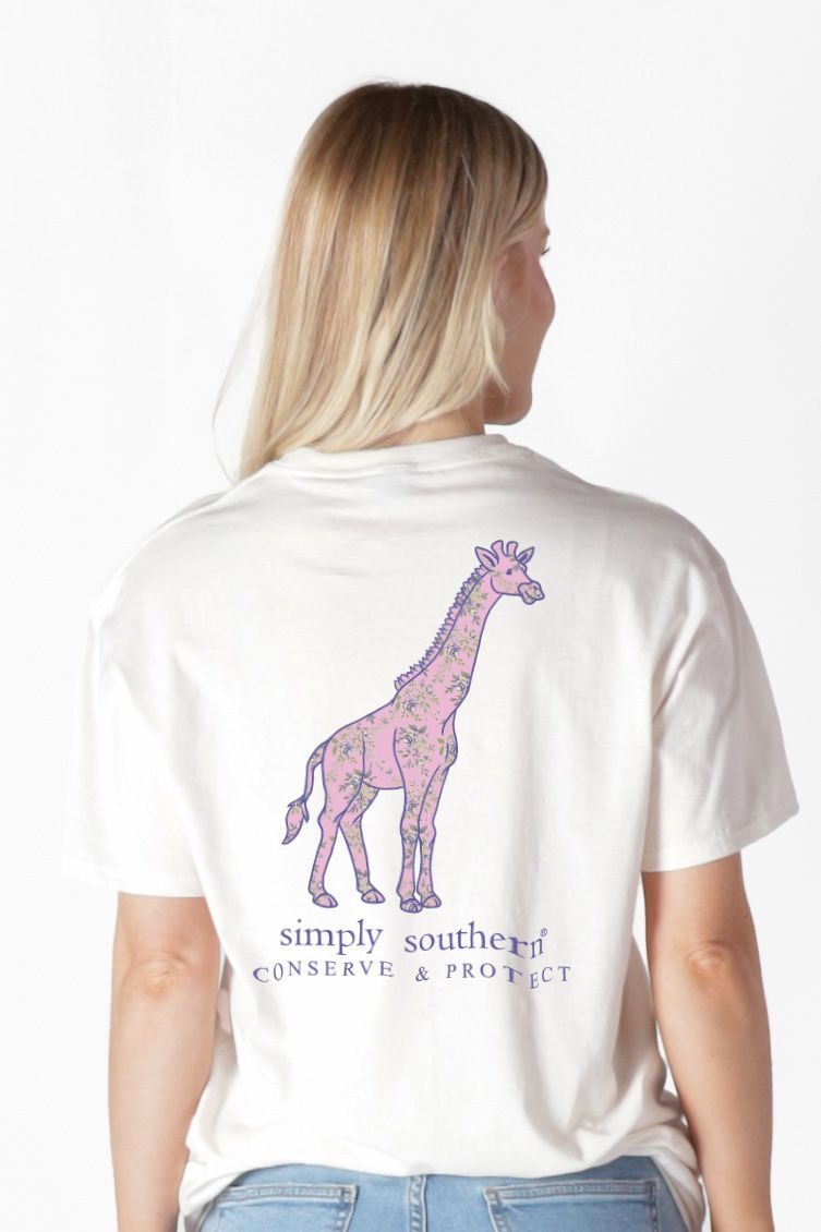 Simply Southern Giraffe Tracker Flower Oyster T-Shirt - SimplyCuteTees