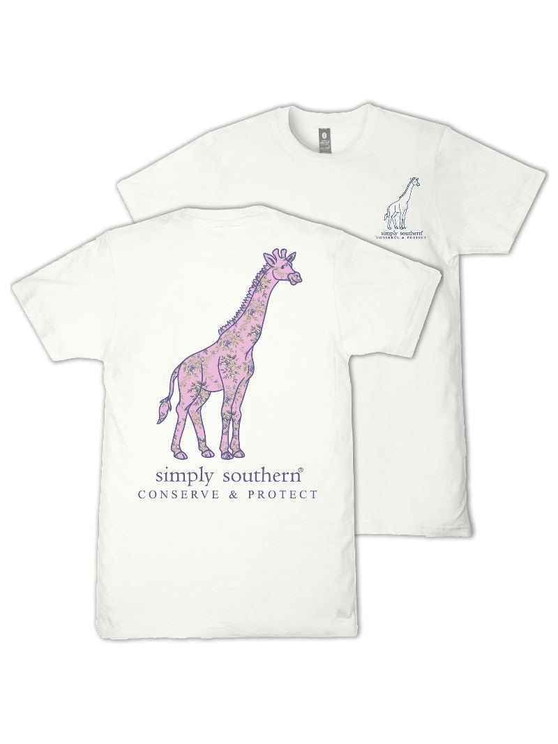 Simply Southern Giraffe Tracker Flower Oyster T-Shirt - SimplyCuteTees