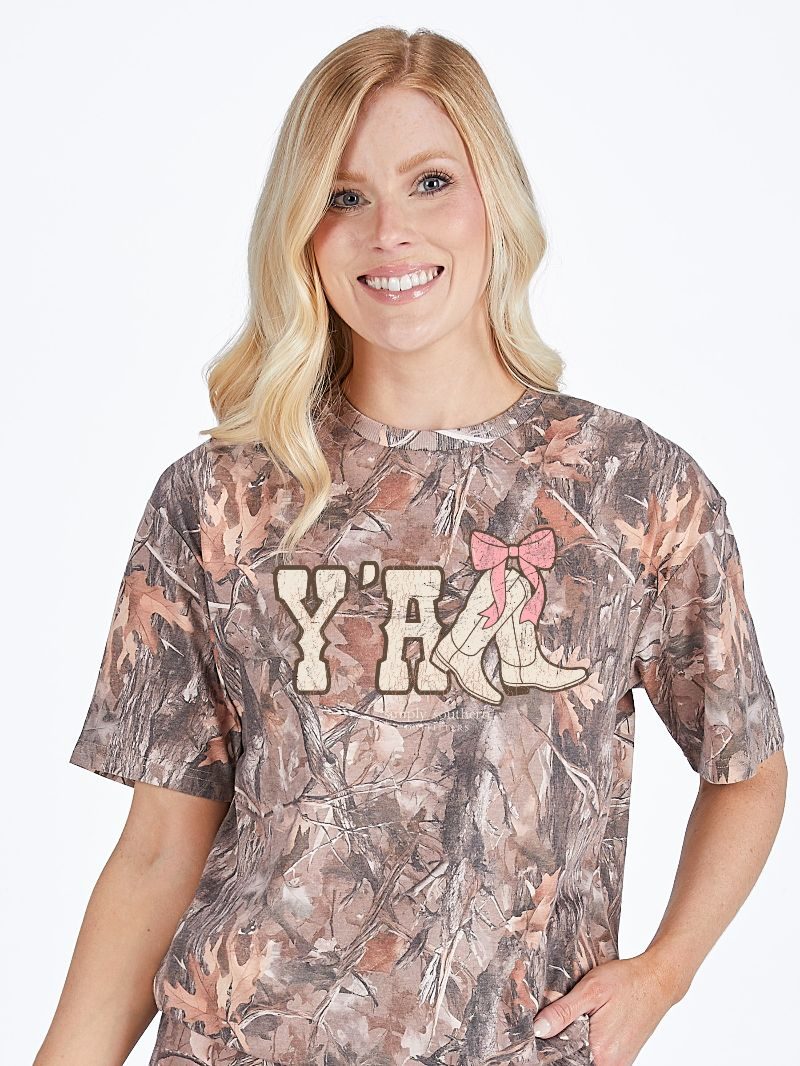 Simply Southern Yall Bow Boots Camo T-Shirt