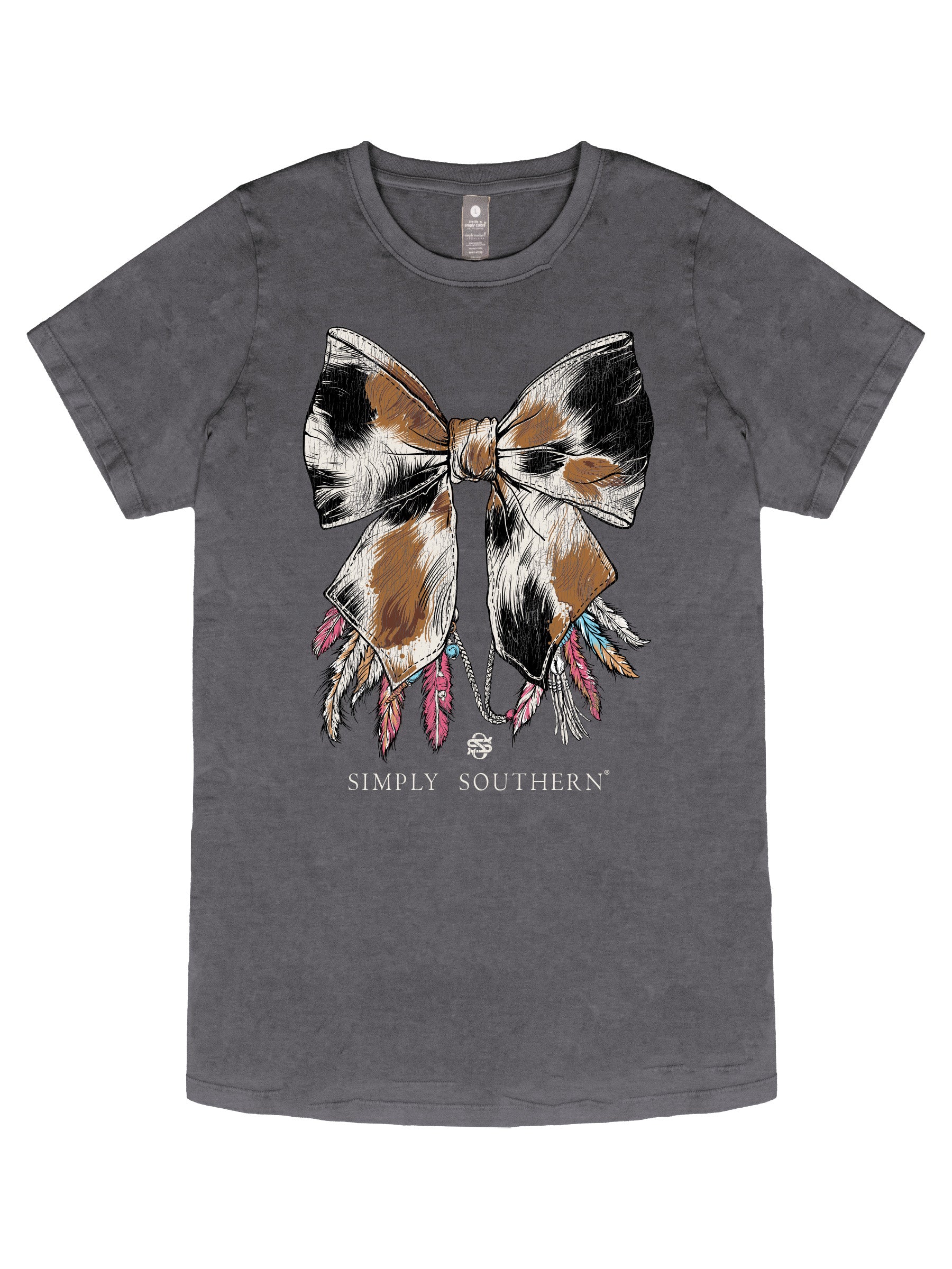 Simply Southern Cow Bow Washed Coal T-Shirt - SimplyCuteTees